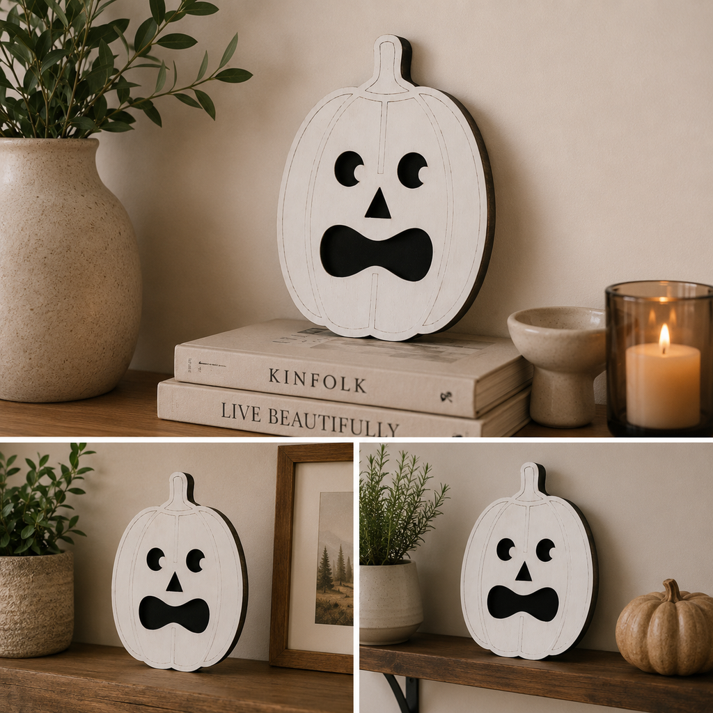 Halloween Pumpkin Décor – Wooden Jack O Lantern Rustic Halloween Wall & Shelf Décor