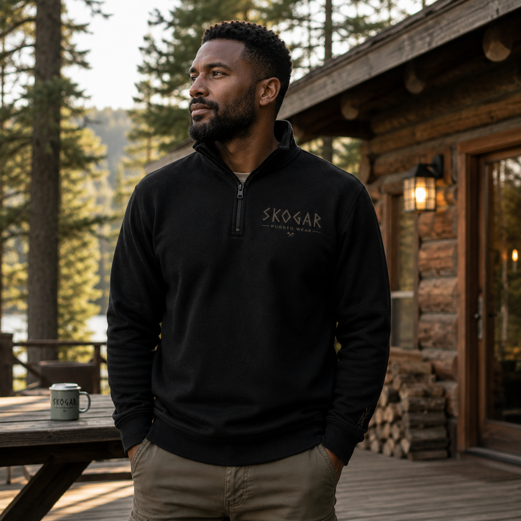 SKOGAR Quarter Zip Sweatshirt | Nordic Pullover | Soft Brushed Outdoor Jumper