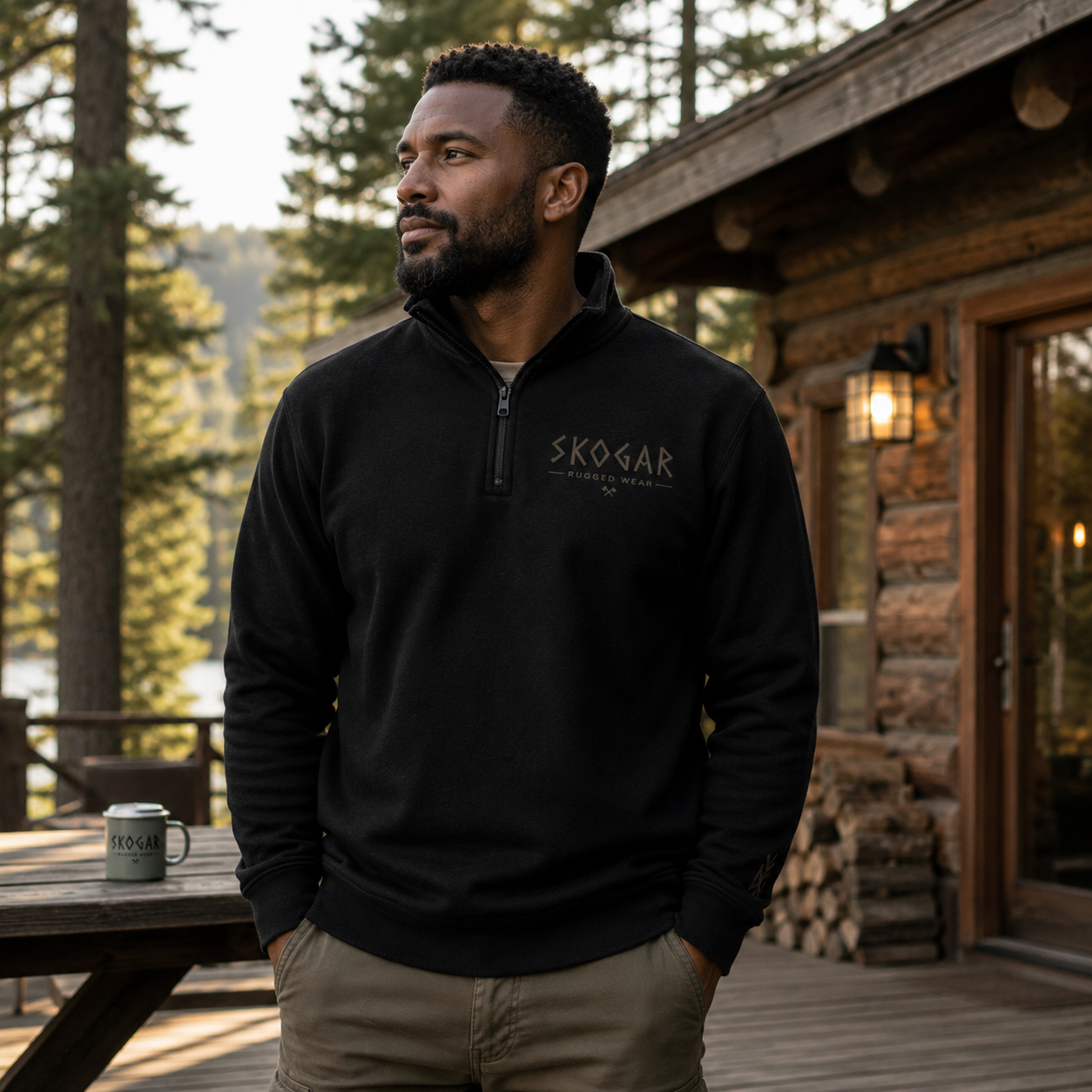 SKOGAR Quarter Zip Sweatshirt | Nordic Pullover | Soft Brushed Outdoor Jumper