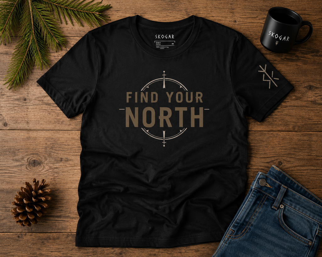 Find Your North Compass T-Shirt | Outdoor Adventure Hiking Tee SKOGAR