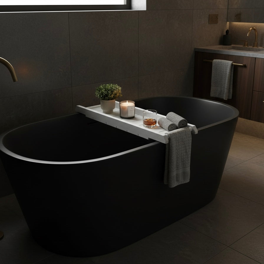 Handmade Bath Caddy | Wooden Bathtub Tray with Towel Rail | Custom Bath Board