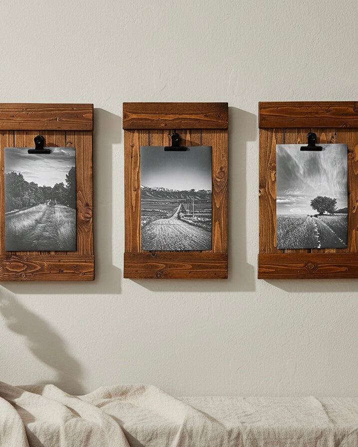 Rustic Wood Clip Photo Frame made from Reclaimed Pallet - Walnut Finish