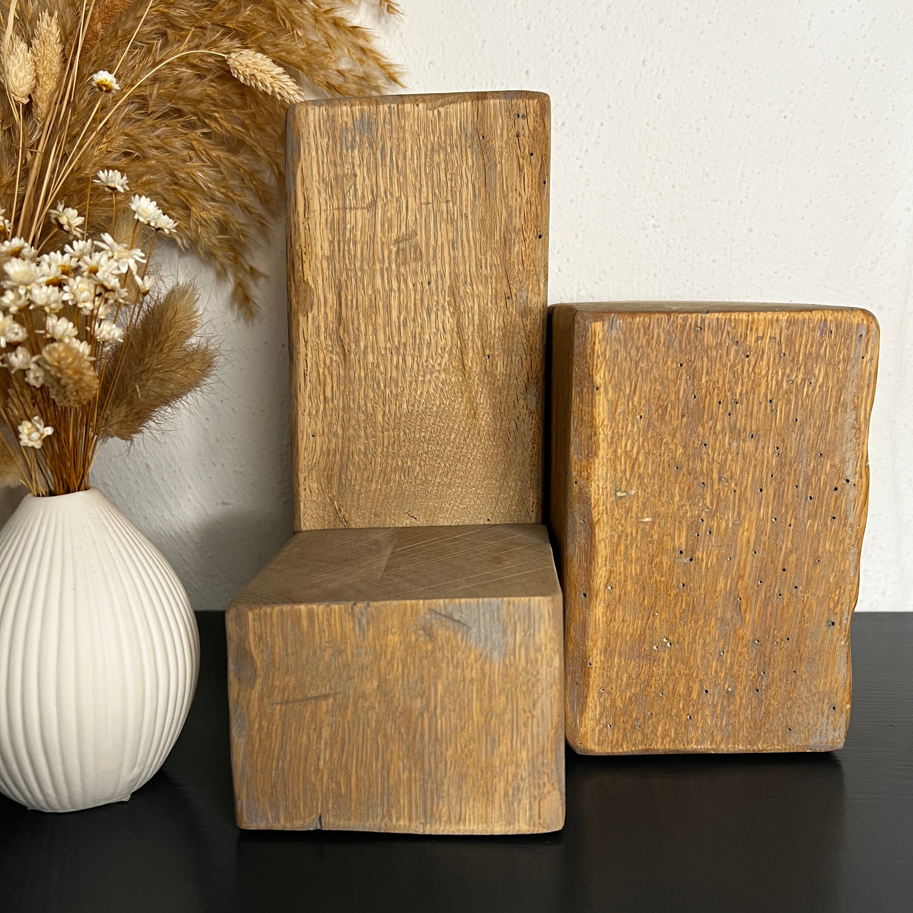 Decorative Oak Wood Blocks – Set of 3 in Natural, Whitewashed or Antique Grey