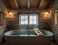 Rustic-Style Walnut Stain Wood Plank Bath Caddy