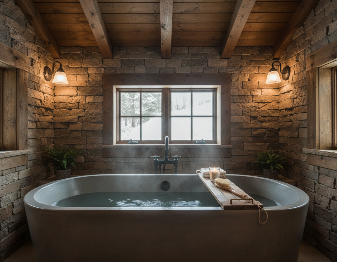 Rustic-Style Walnut Stain Wood Plank Bath Caddy