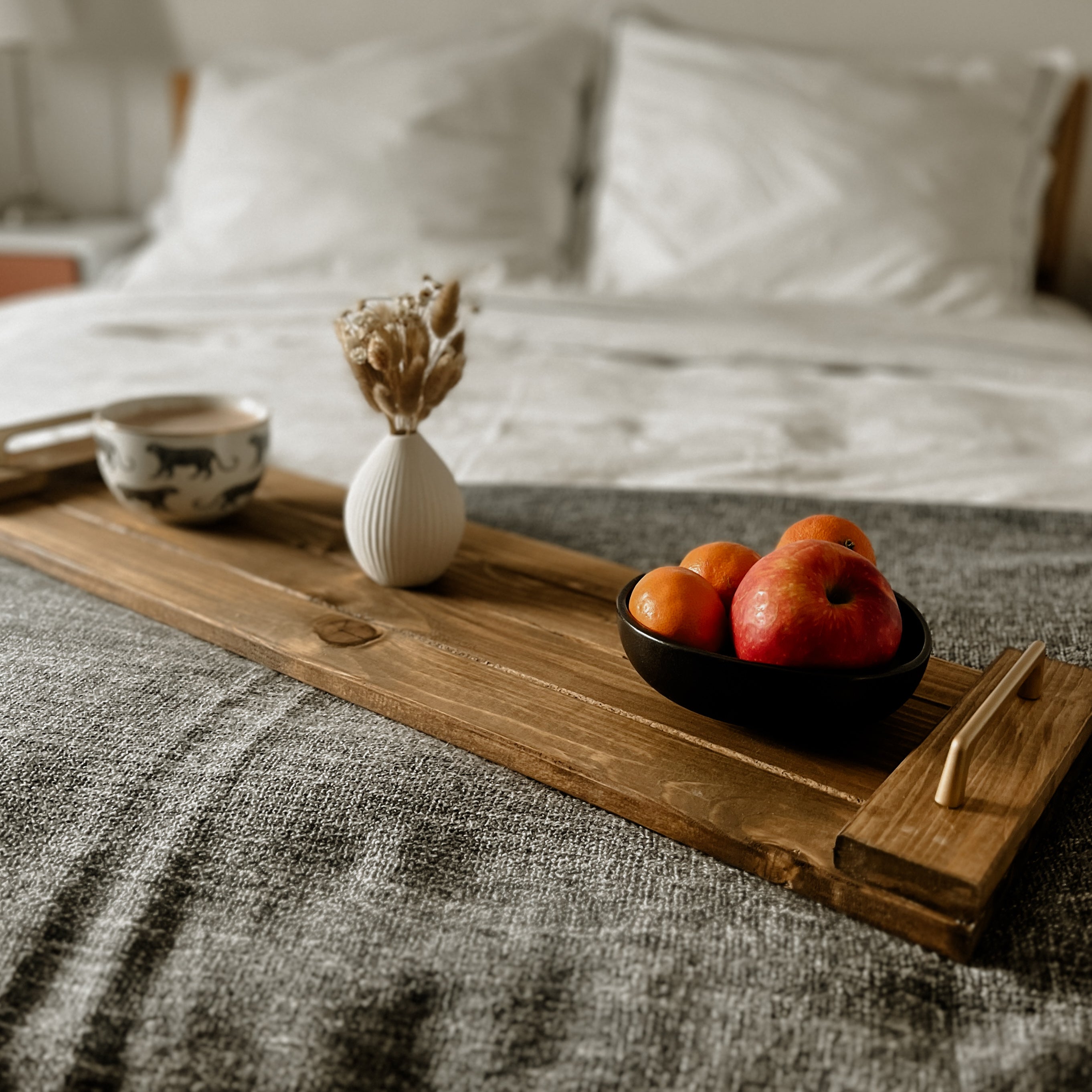 Rustic-Style Walnut Stain Wood Plank Bath Caddy