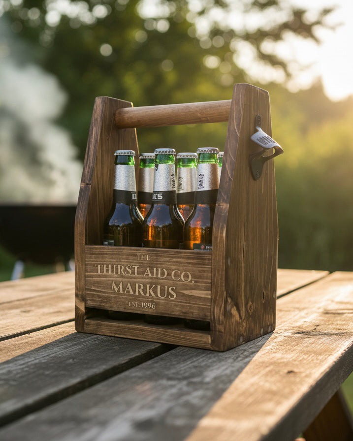 Personalised Beer Caddy Wooden Bottle Carrier with Opener – Custom Beer Holder image 11