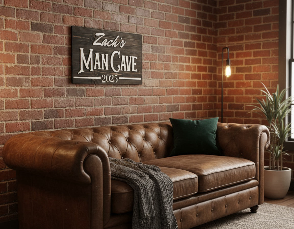 Personalized Man Cave Wood Slat Sign with Name and Year; Father’s Day image 1