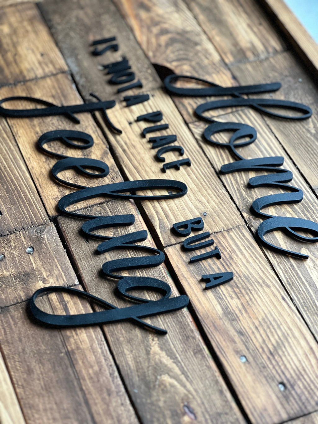 Reclaimed Wood Wall Sign “Home Is Not a Place, But a Feeling” | Rustic Pallet image 5
