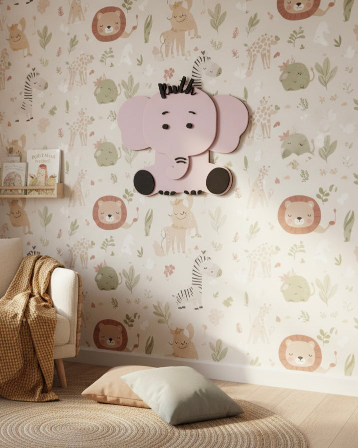 Personalised Elephant Nursery Name Sign – Custom Wooden Name Wall Décor image 3