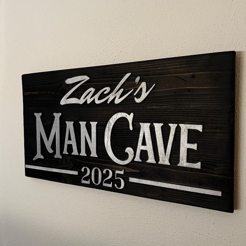 Personalized Man Cave Wood Slat Sign with Name and Year; Father’s Day image 7