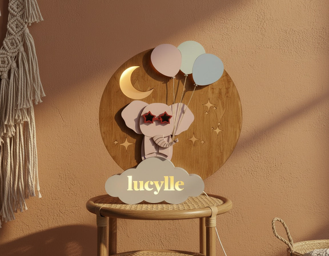Personalised Night Light | Elephant Nursery Name Light image 7