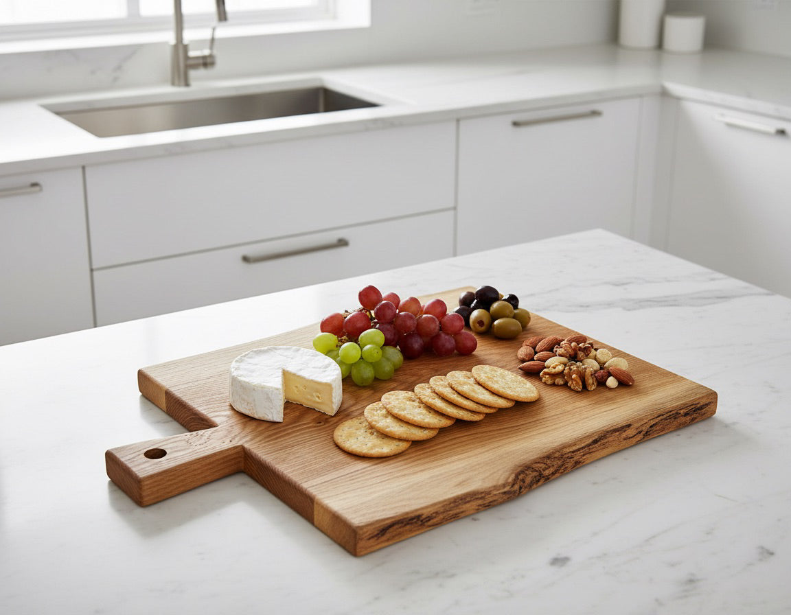 Handcrafted Solid Oak Rustic Charcuterie Board - Natural Live Edge and Aesthetic image 0