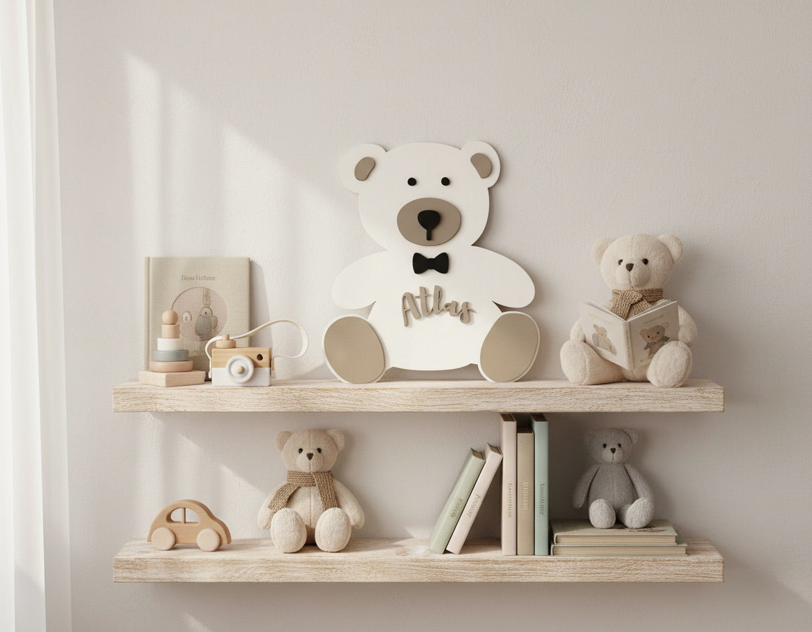 Personalized Children’s Name on a Teddy Bear Wall Hanging Plaque image 0
