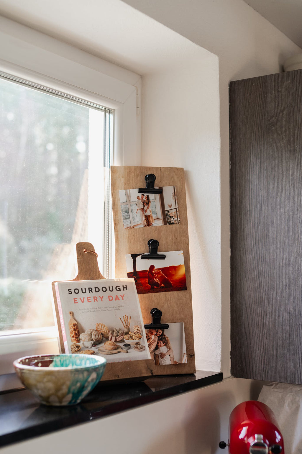 Rustic Oak Photo Display Board – Live Edge Picture Holder with Clips image 2