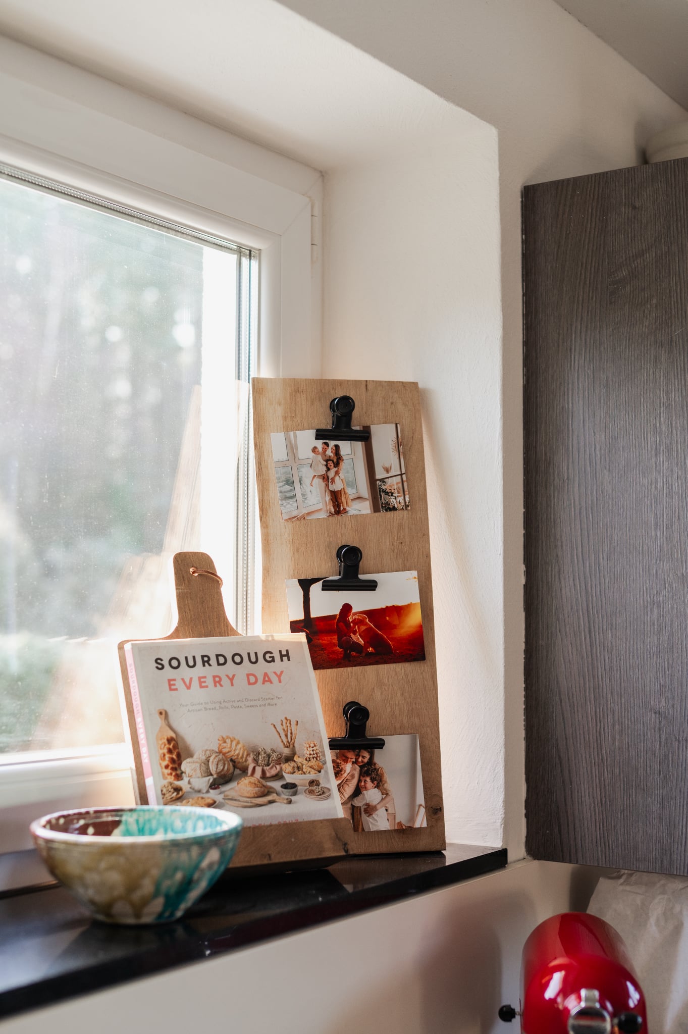Rustic Oak Photo Display Board – Live Edge Picture Holder with Clips image 2