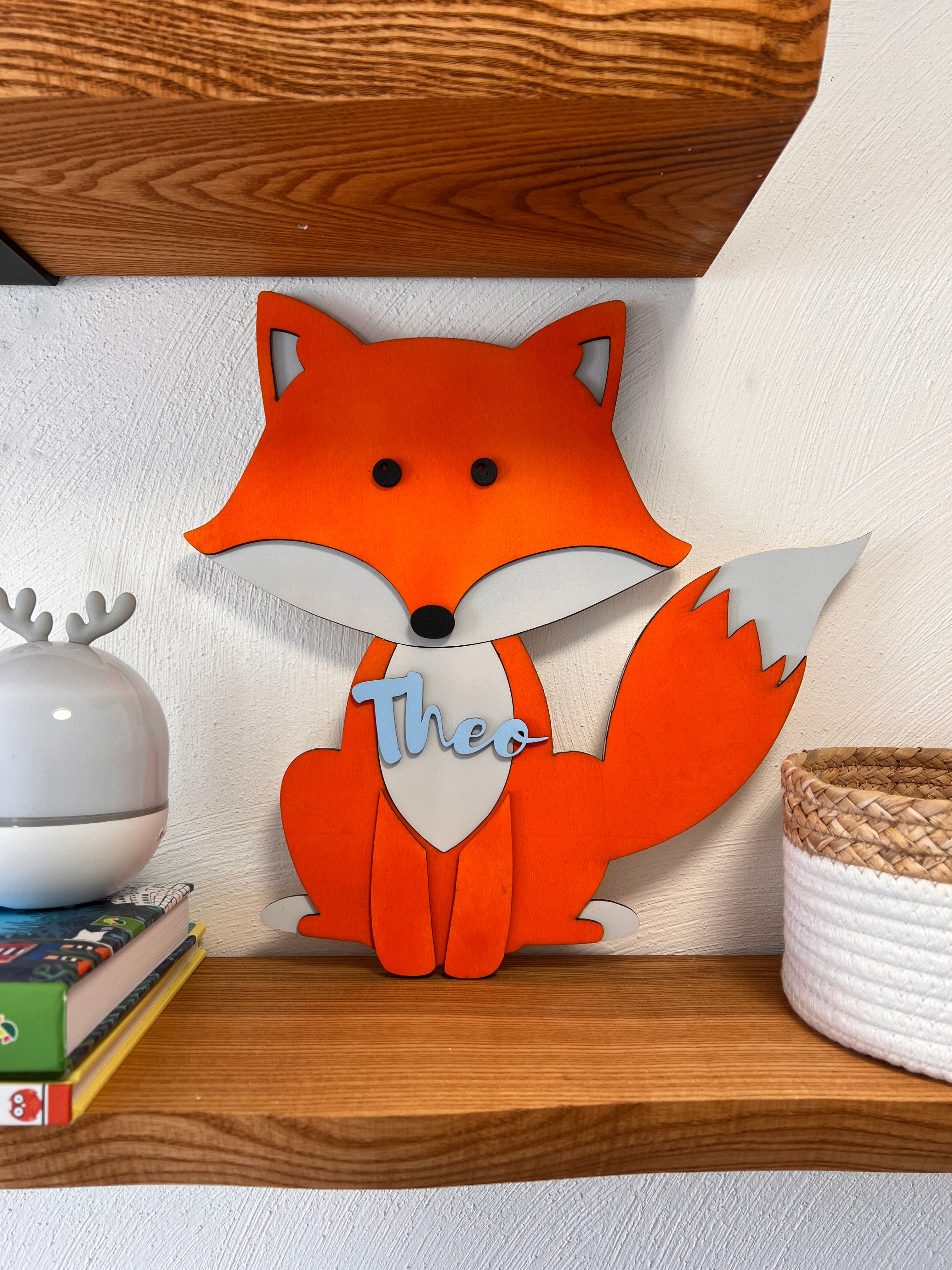 Personalised Wooden Fox Name Sign, Custom Nursery Wall Décor,  Woodland Theme image 1