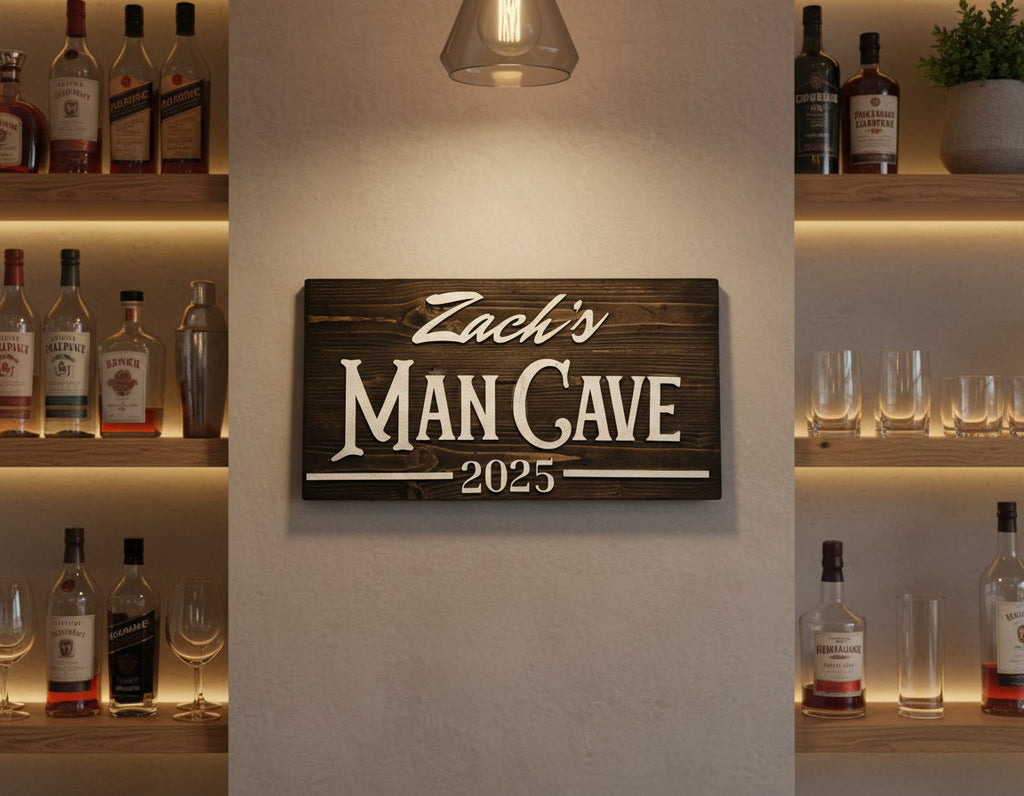 Personalized Man Cave Wood Slat Sign with Name and Year; Father’s Day image 0