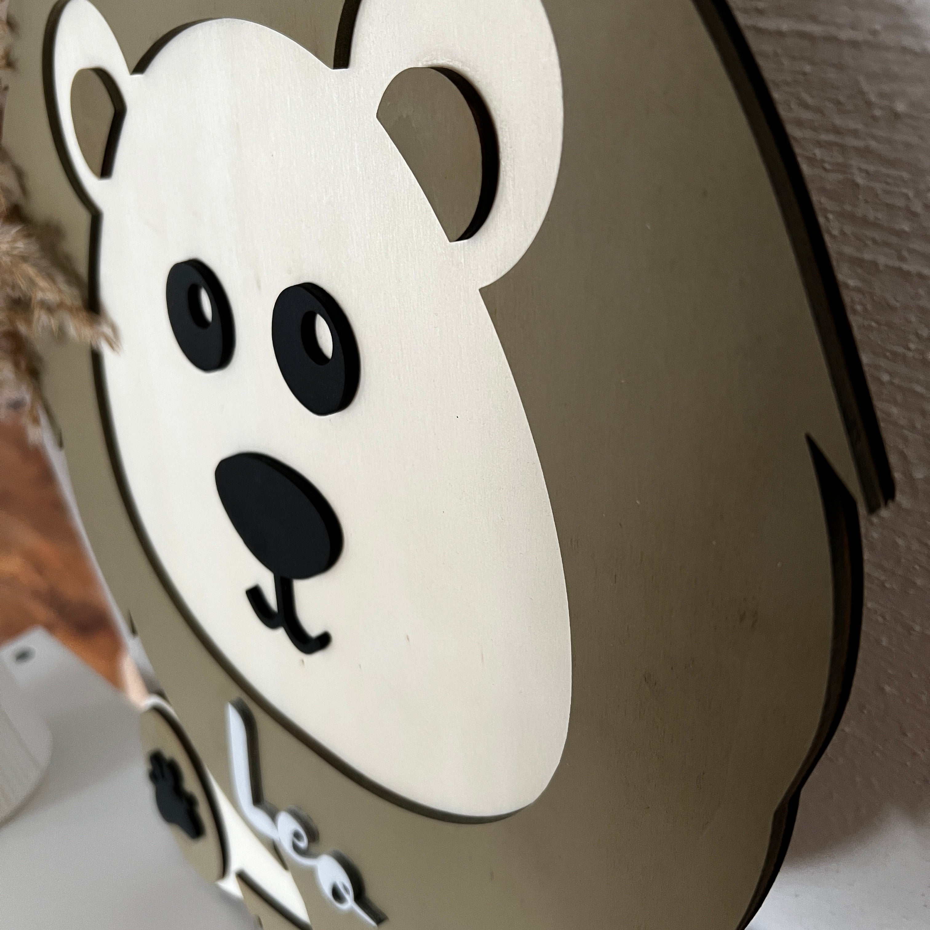 Personalised Wooden Lion Sign, Custom Nursery Wall Decor, Kids Room Animal Name image 1