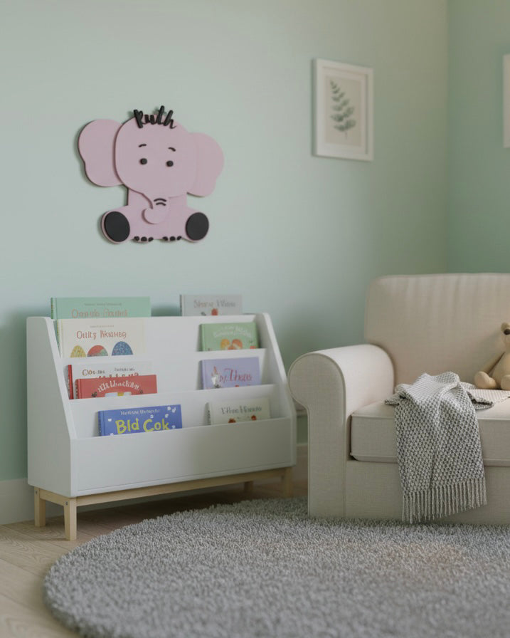 Personalised Elephant Nursery Name Sign – Custom Wooden Name Wall Décor image 2