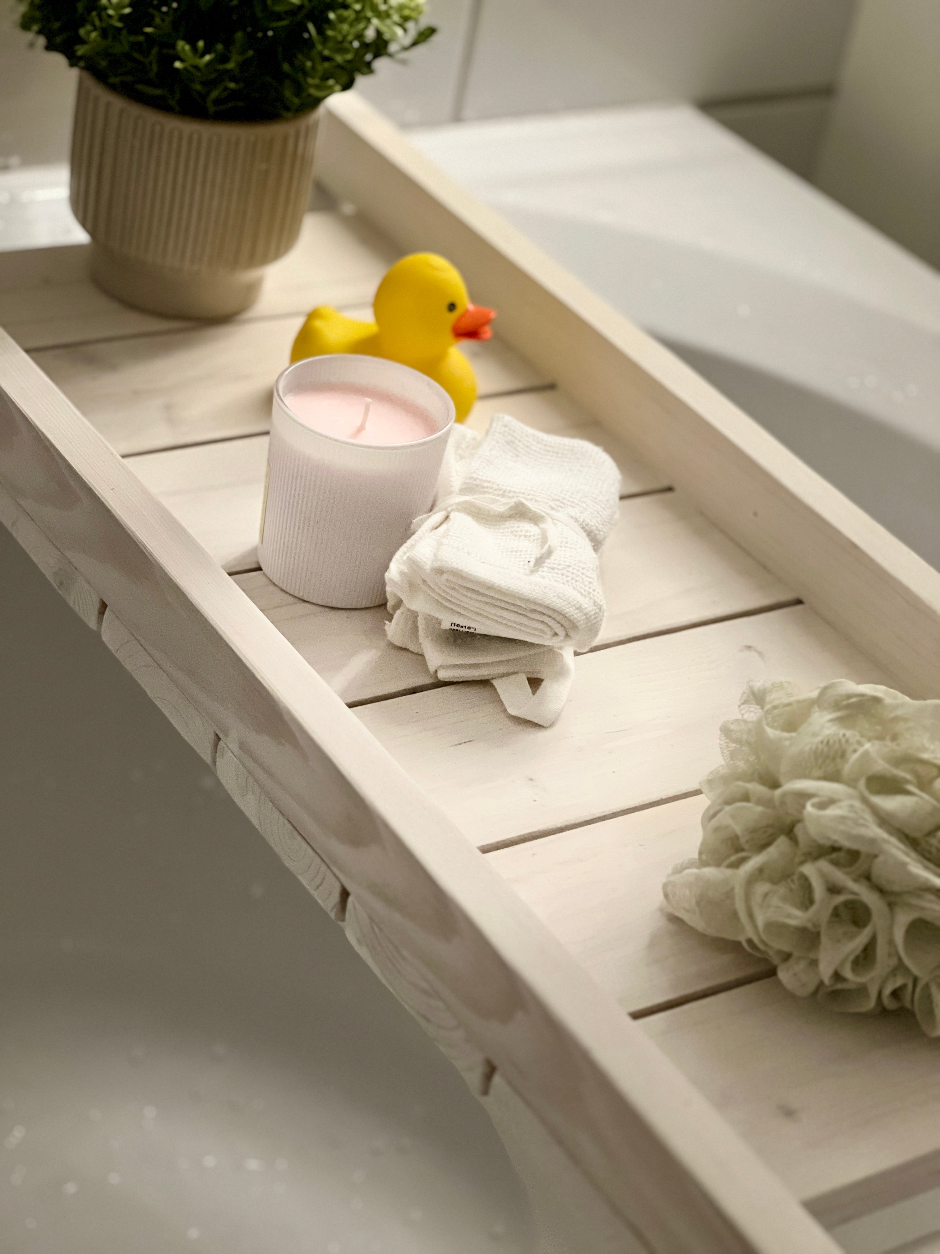 Handcrafted Rustic Wooden Slat Bath Caddy - Inset Base and Raised Sides image 7