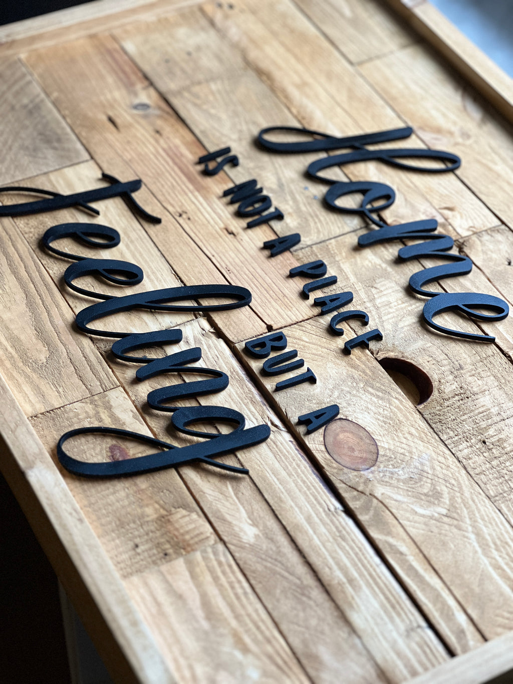 Reclaimed Wood Wall Sign “Home Is Not a Place, But a Feeling” | Rustic Pallet image 3