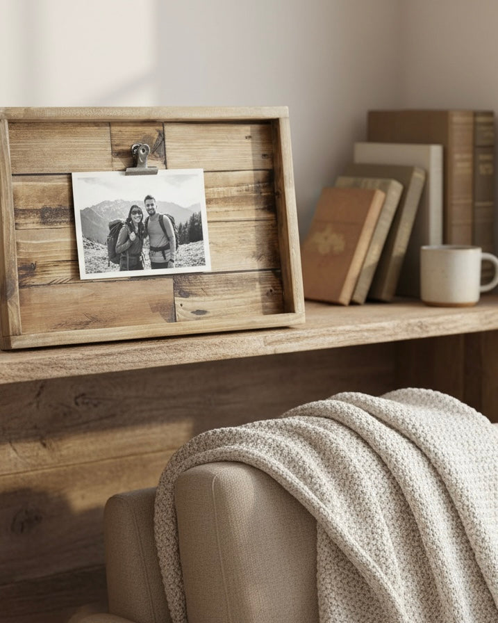 Reclaimed Wood Photo Frame – Rustic Pallet Wood Picture Holder with Clip image 3