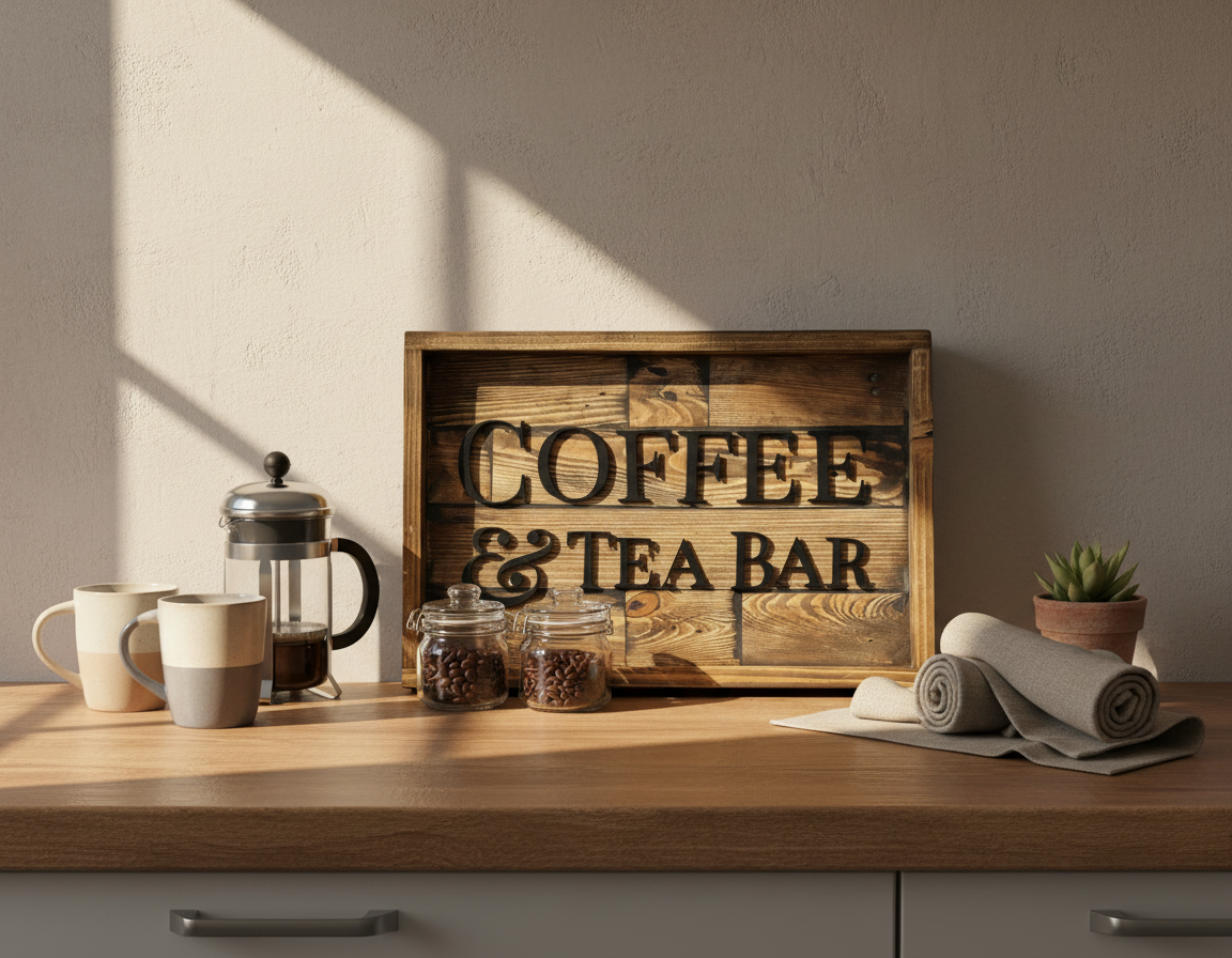 Rustic Coffee & Tea Bar Sign | Reclaimed Pallet Wood Wall Sign image 0