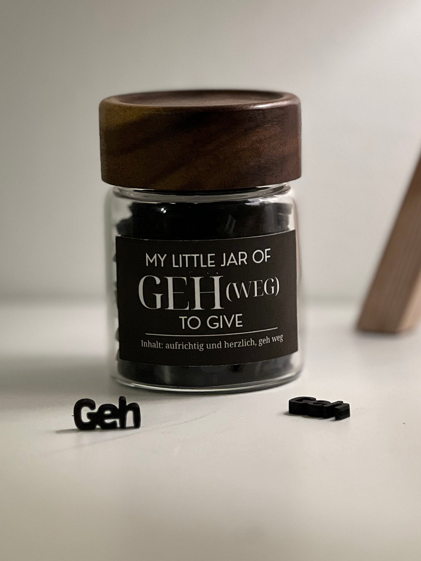 My Little Jar of “GEH (Weg) to Give” | Funny Desk Gift | Laser Cut Wooden Tokens image 2