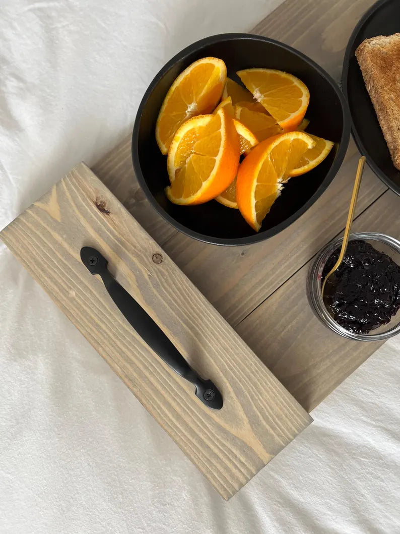 Rustic Wood Plank Serving Tray with Handles; Water Resistant Bathtub Caddy image 7
