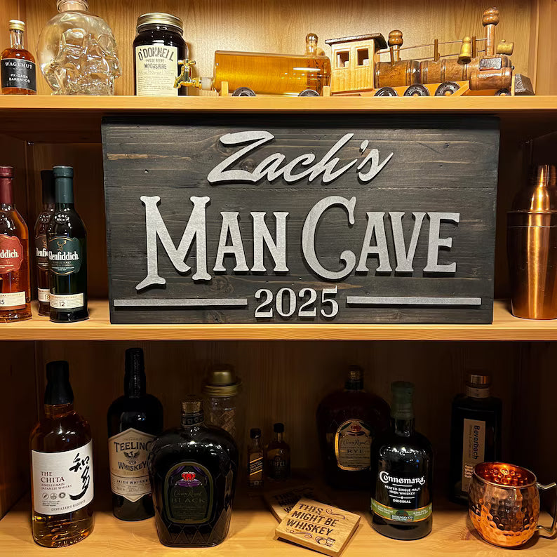 Personalized Man Cave Wood Slat Sign with Name and Year; Father’s Day image 6