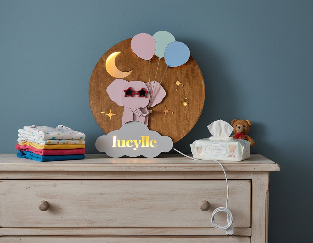 Personalised Night Light | Elephant Nursery Name Light image 2