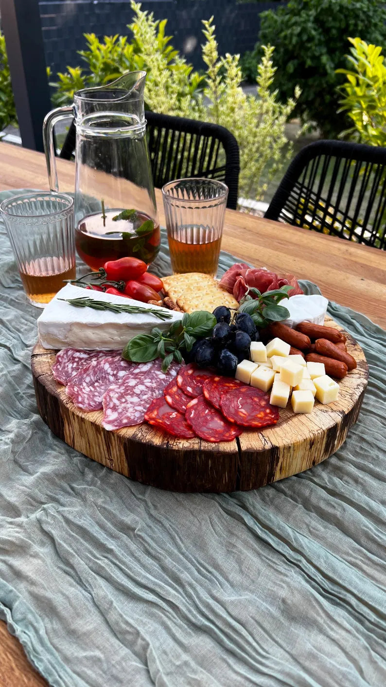 Rustic Oak Charcuterie Board for Entertaining – Large Round Wooden Serving image 1