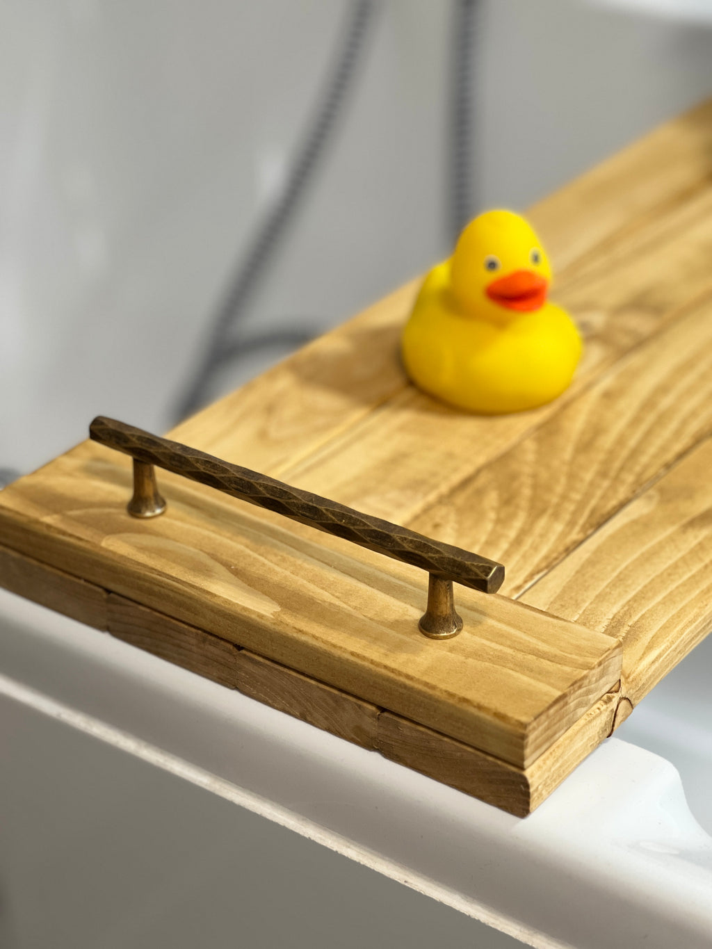 Handcrafted Rustic Oak Stain Wooden Bath Caddy | Bathtub Tray image 9