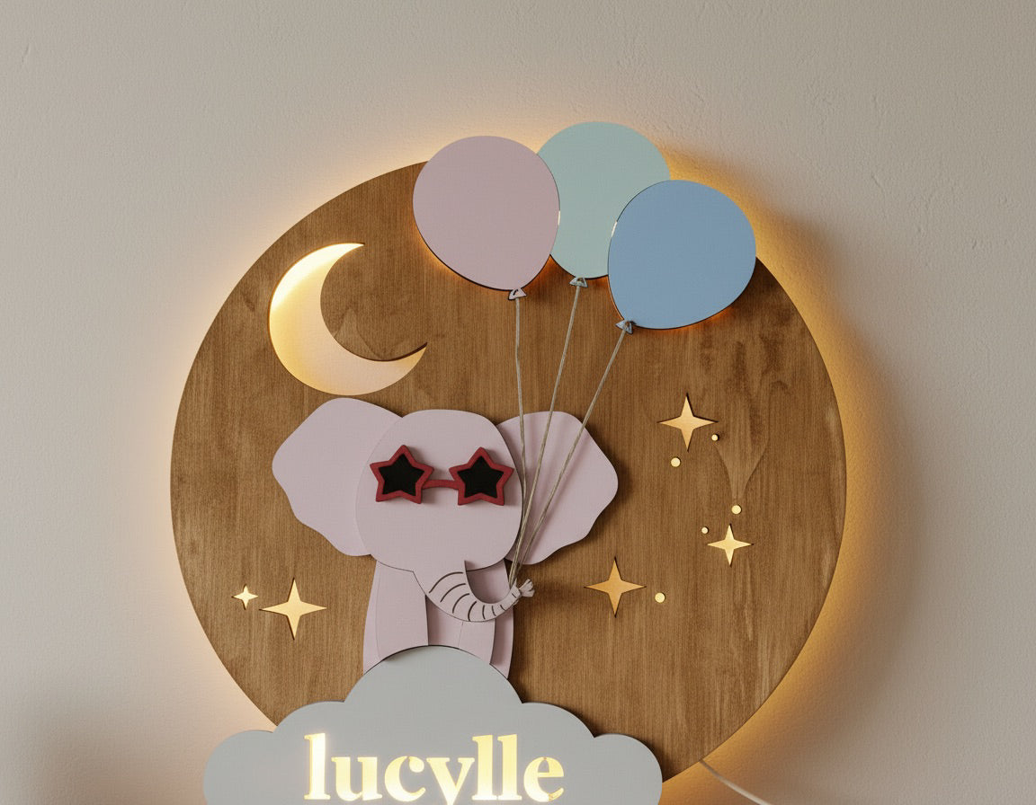 Personalised Night Light | Elephant Nursery Name Light image 3