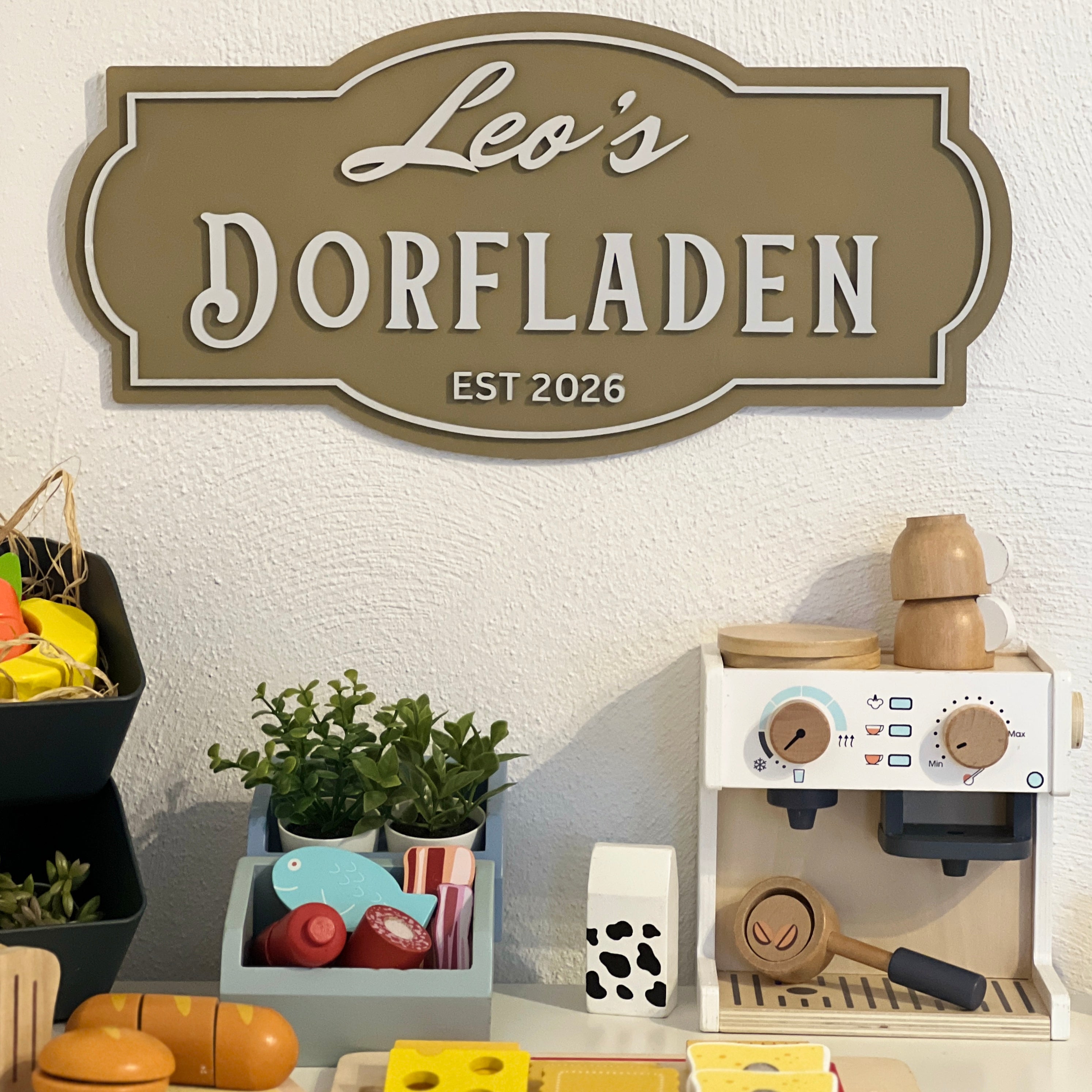 Personalised Wooden “Dorfladen” Sign for Children | Custom Play Shop Wall Sign image 0