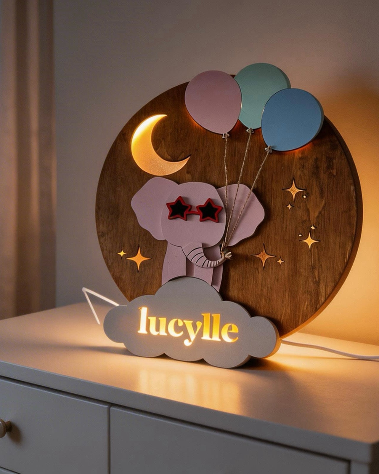 Personalised Night Light | Elephant Nursery Name Light image 0