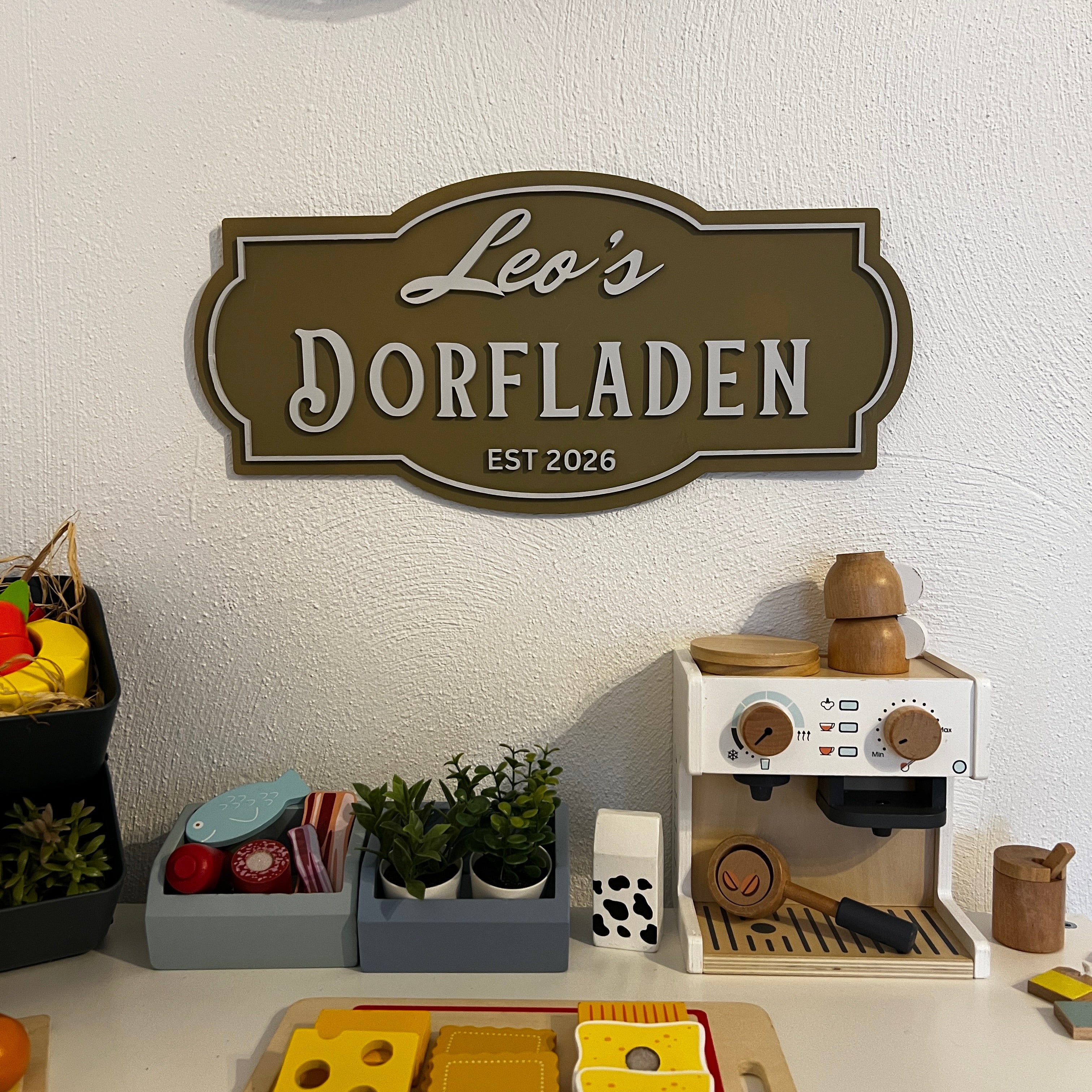 Personalised Wooden “Dorfladen” Sign for Children | Custom Play Shop Wall Sign image 3