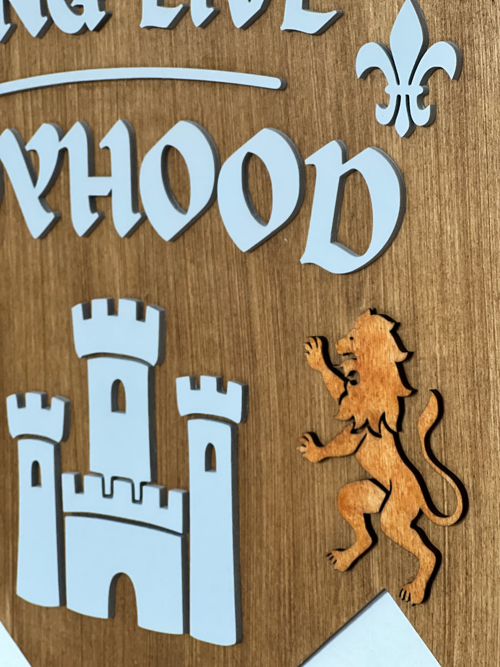 Wooden Nursery Wall Banner – “Long Live Boyhood” Castle Sign – Children’s Room image 6
