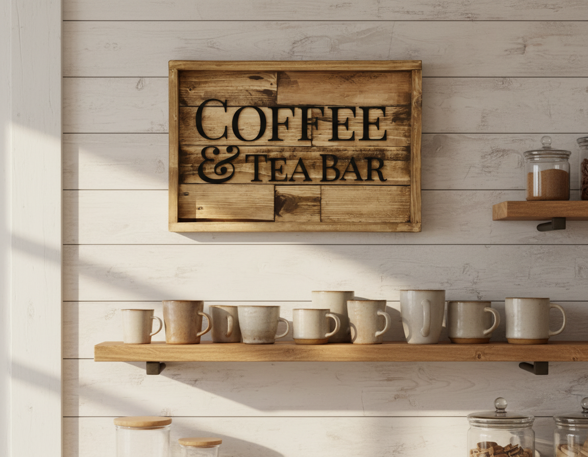 Rustic Coffee & Tea Bar Sign | Reclaimed Pallet Wood Wall Sign image 7