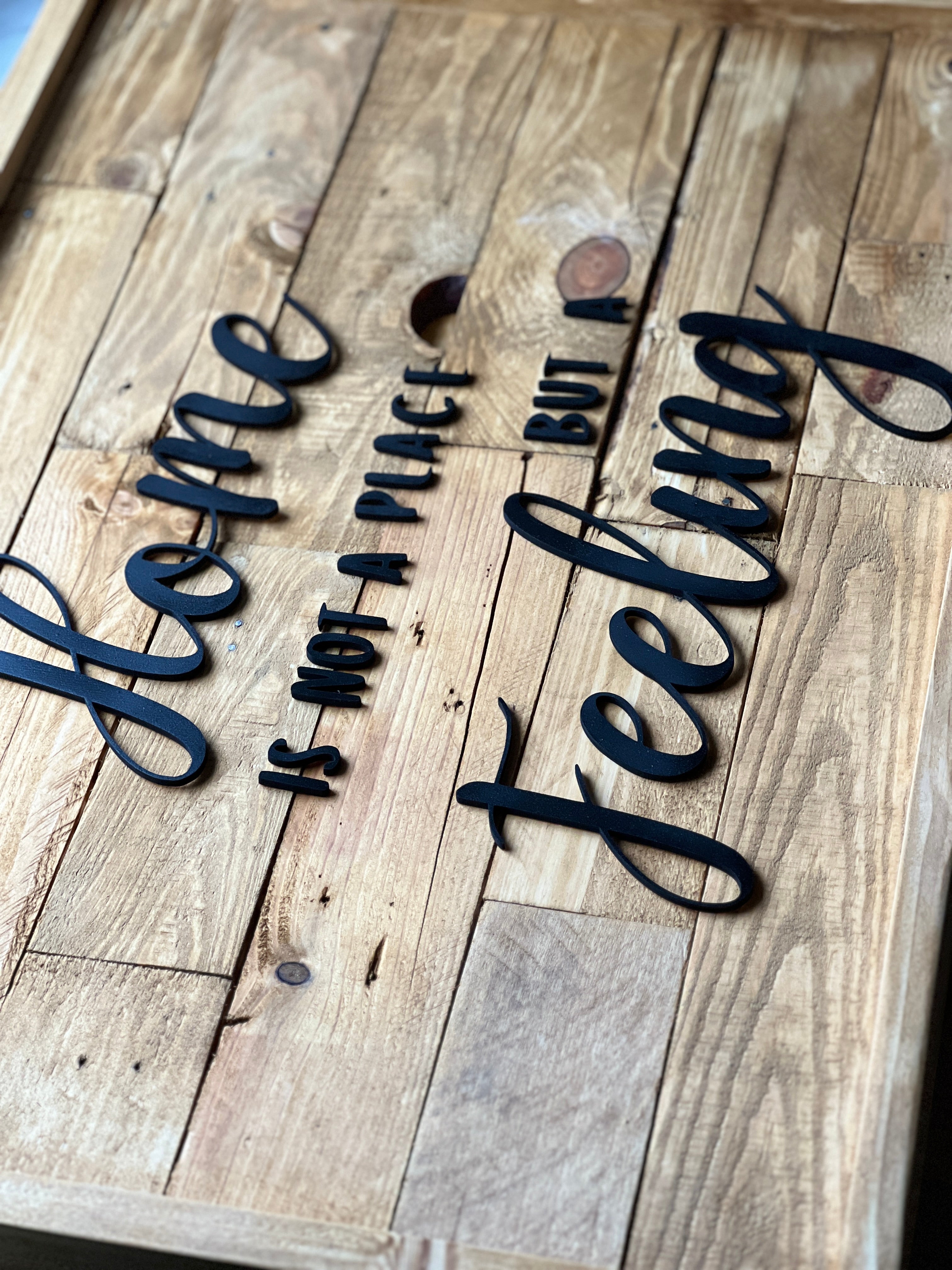Reclaimed Wood Wall Sign “Home Is Not a Place, But a Feeling” | Rustic Pallet image 4