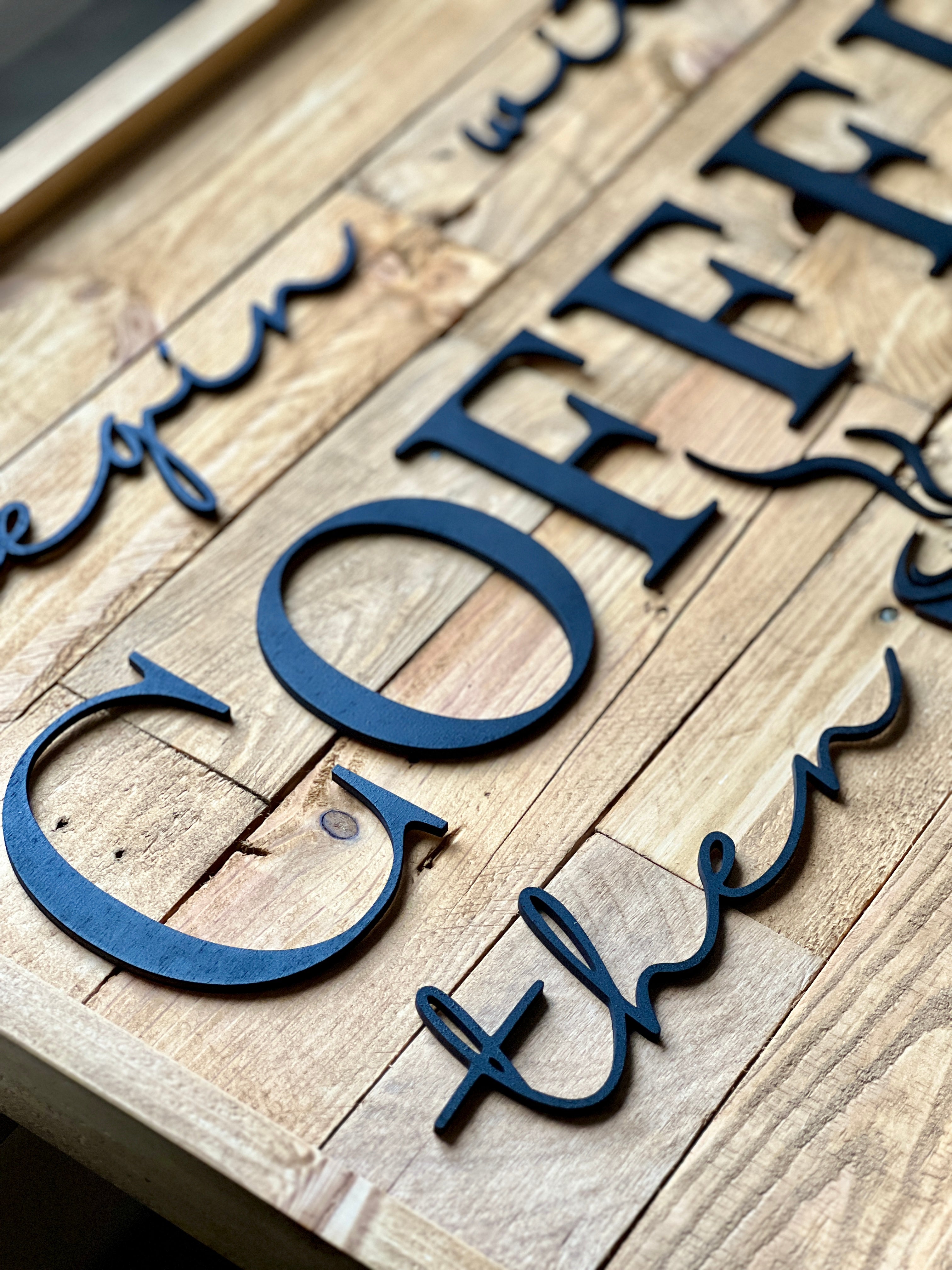 Begin With Coffee Then Life Sign | Rustic Pallet Wood Coffee Bar Wall Art image 8