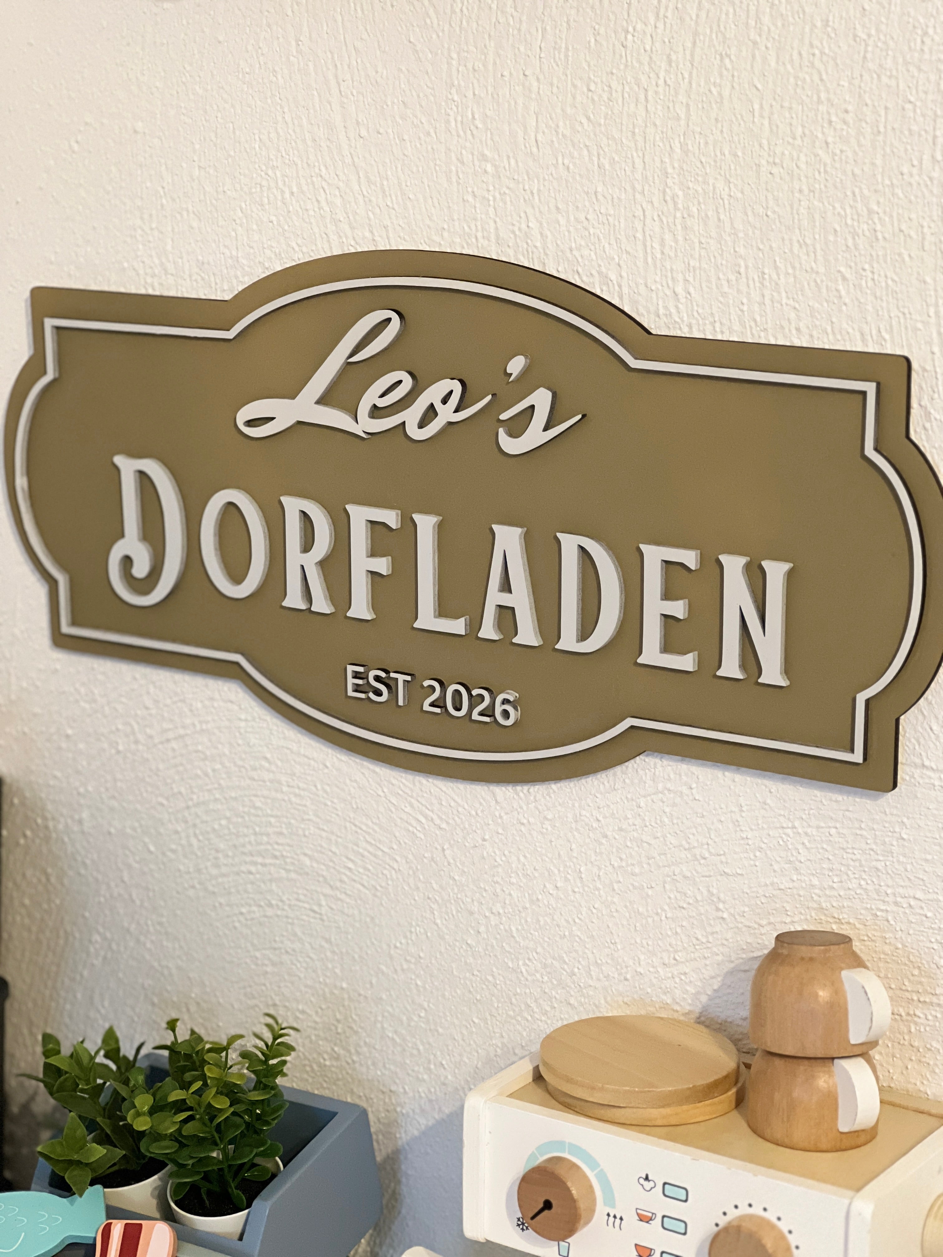 Personalised Wooden “Dorfladen” Sign for Children | Custom Play Shop Wall Sign image 4