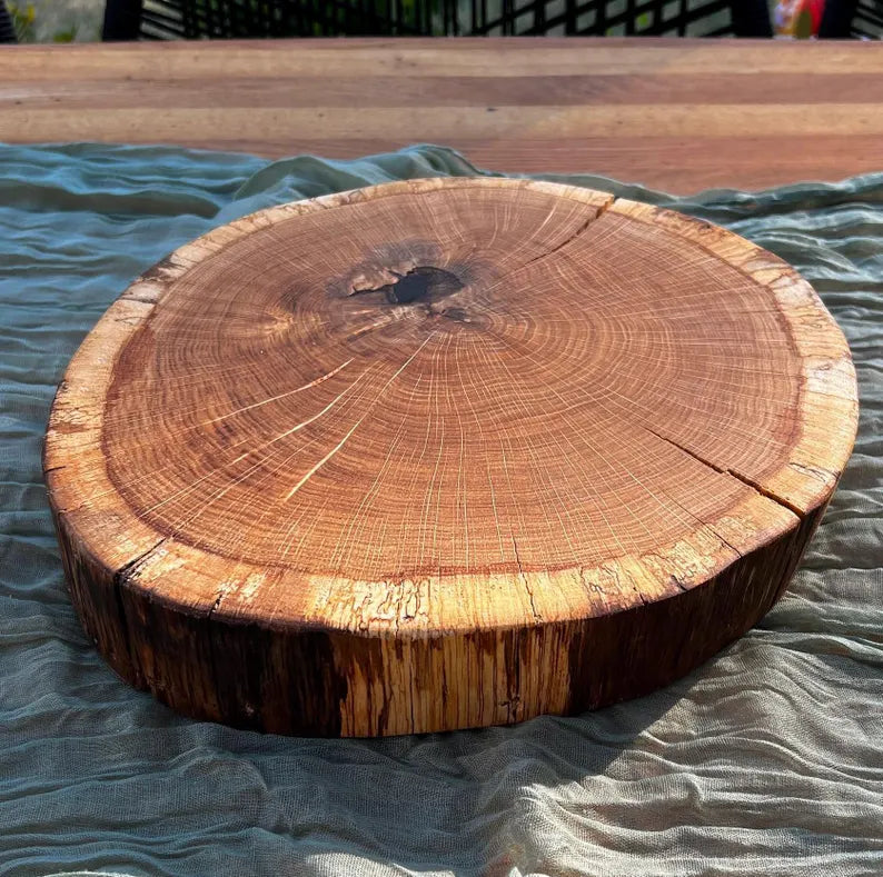 Rustic Oak Charcuterie Board for Entertaining – Large Round Wooden Serving image 3