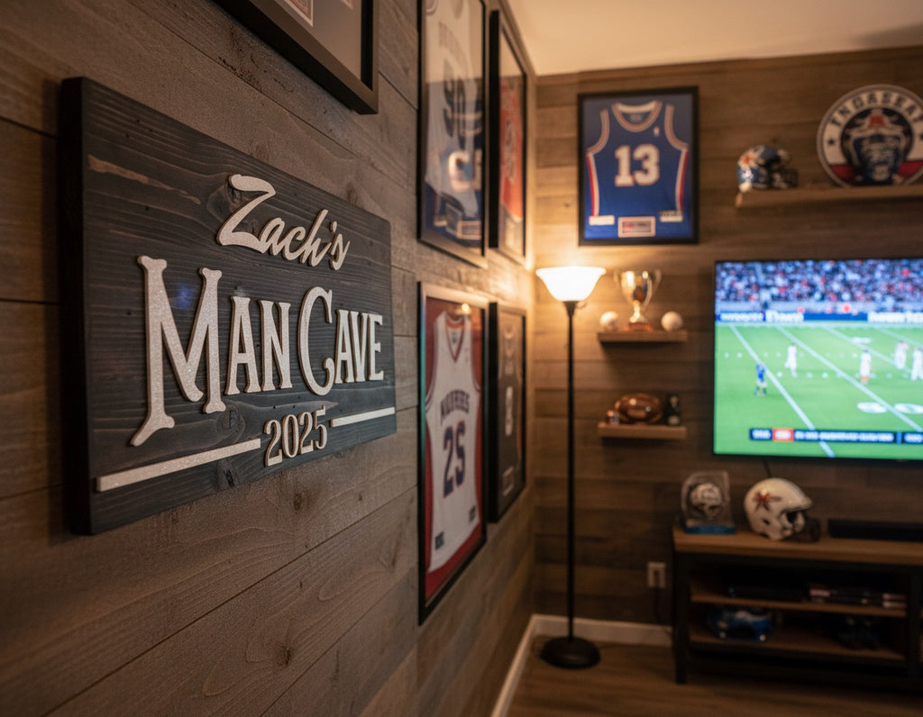 Personalized Man Cave Wood Slat Sign with Name and Year; Father’s Day image 2