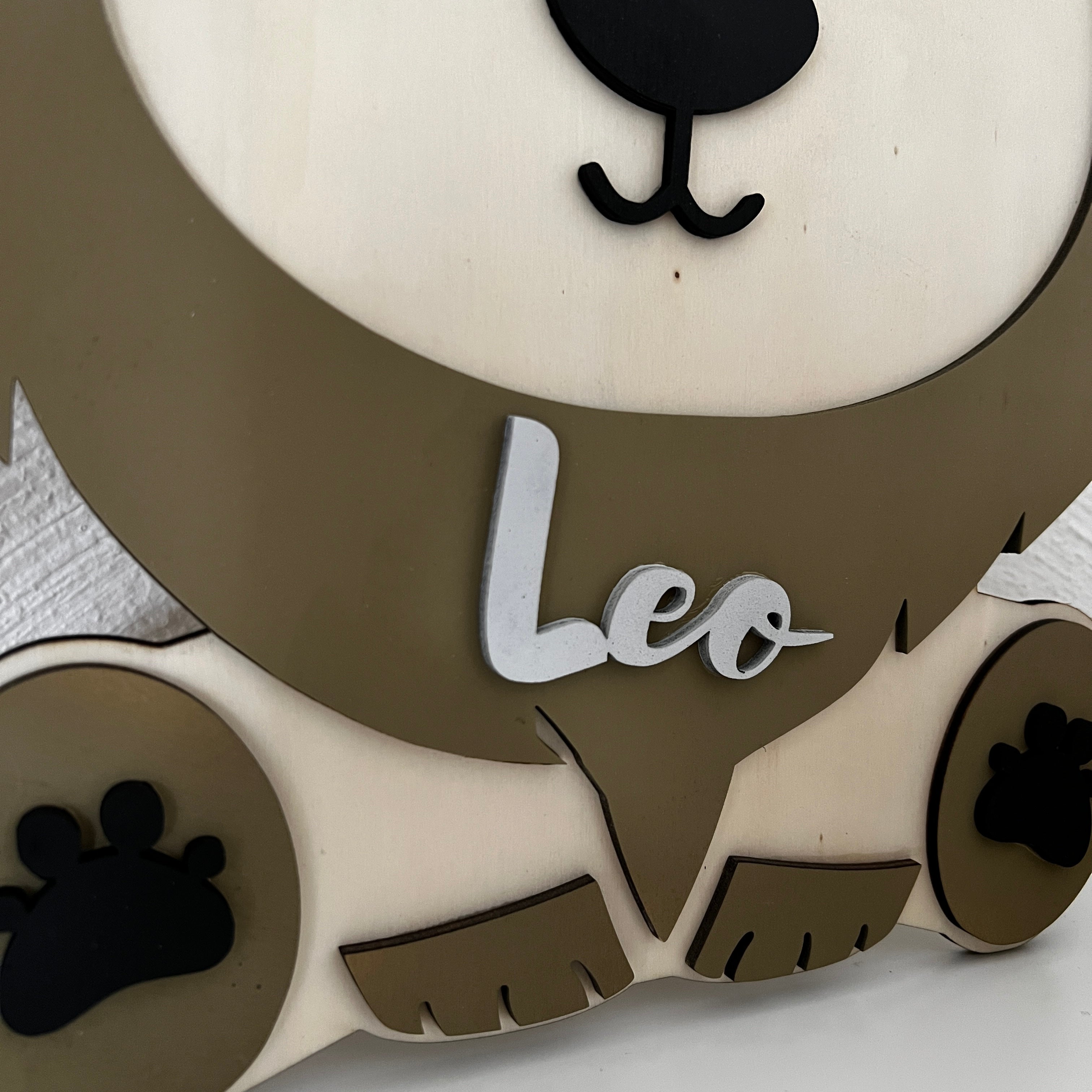 Personalised Wooden Lion Sign, Custom Nursery Wall Decor, Kids Room Animal Name image 2