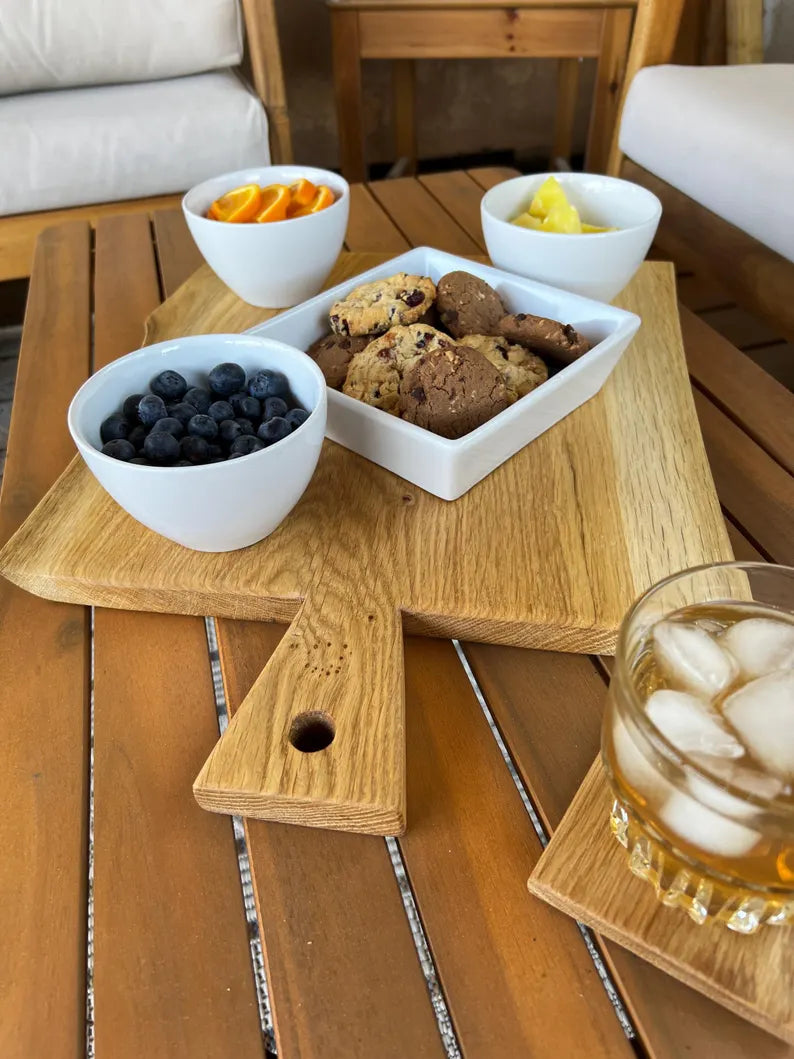 Handcrafted Solid Oak Rustic Charcuterie Board - Natural Live Edge and Aesthetic image 1