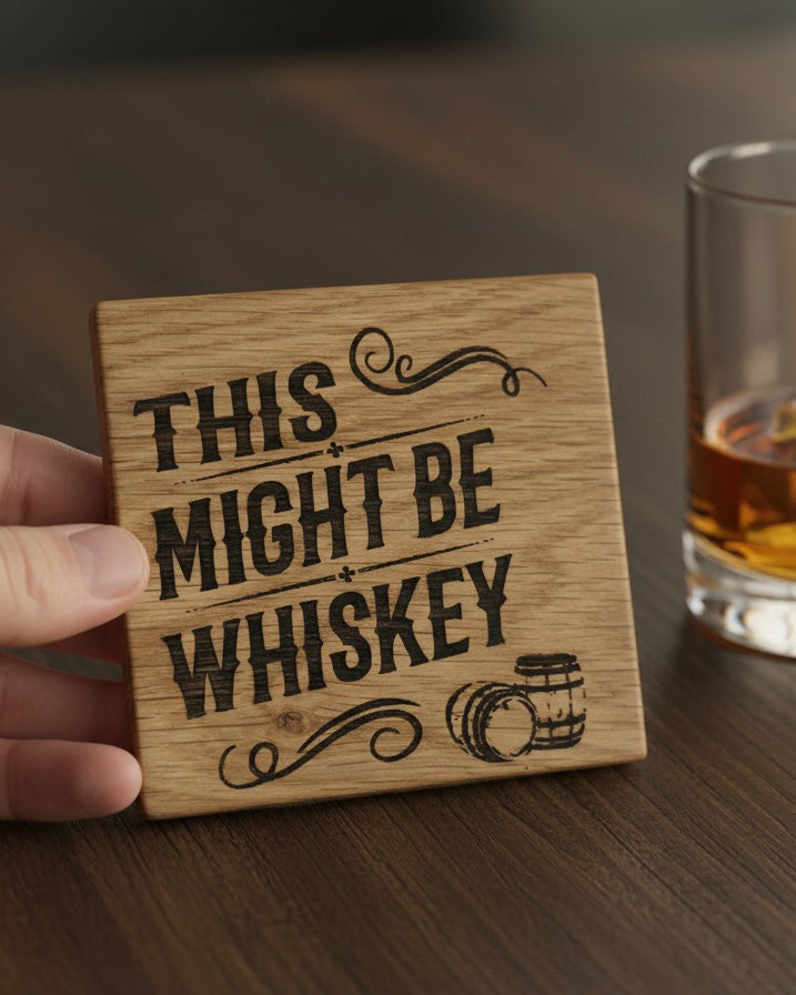 This Might be Whiskey - Rustic Solid Oak Wood Coaster | Perfect for Man Cave image 6