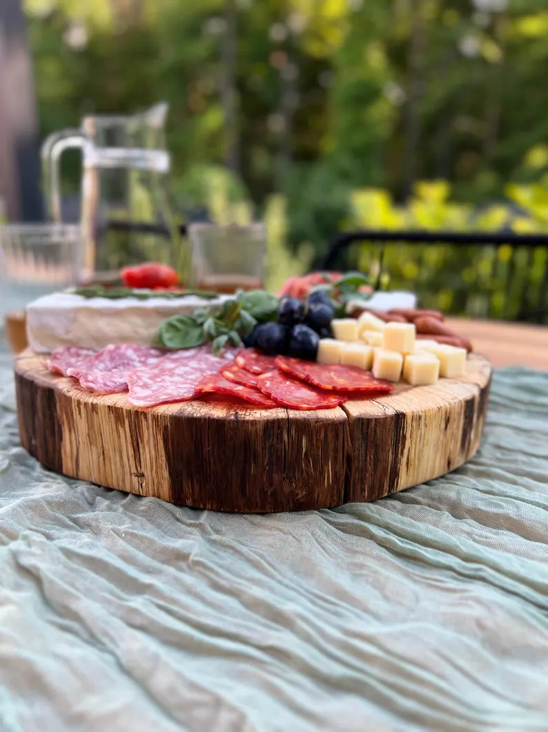 Rustic Oak Charcuterie Board for Entertaining – Large Round Wooden Serving image 6