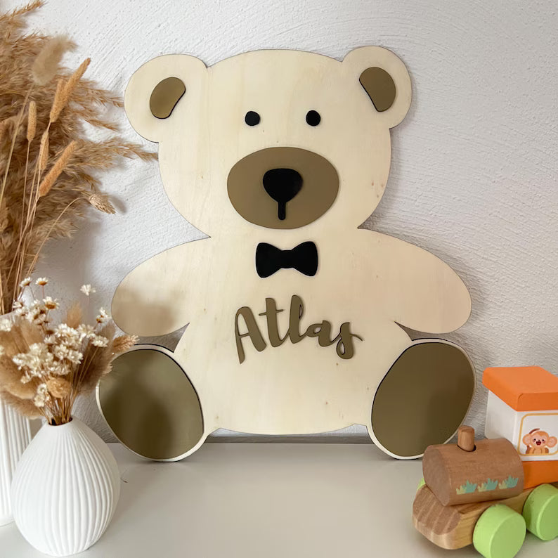 Personalized Children’s Name on a Teddy Bear Wall Hanging Plaque image 3